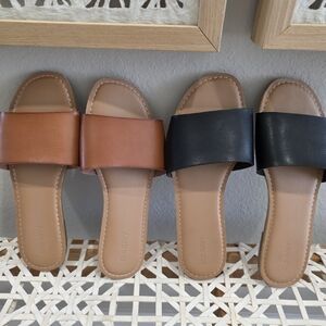 Old Navy Black and Brown Slide Sandals